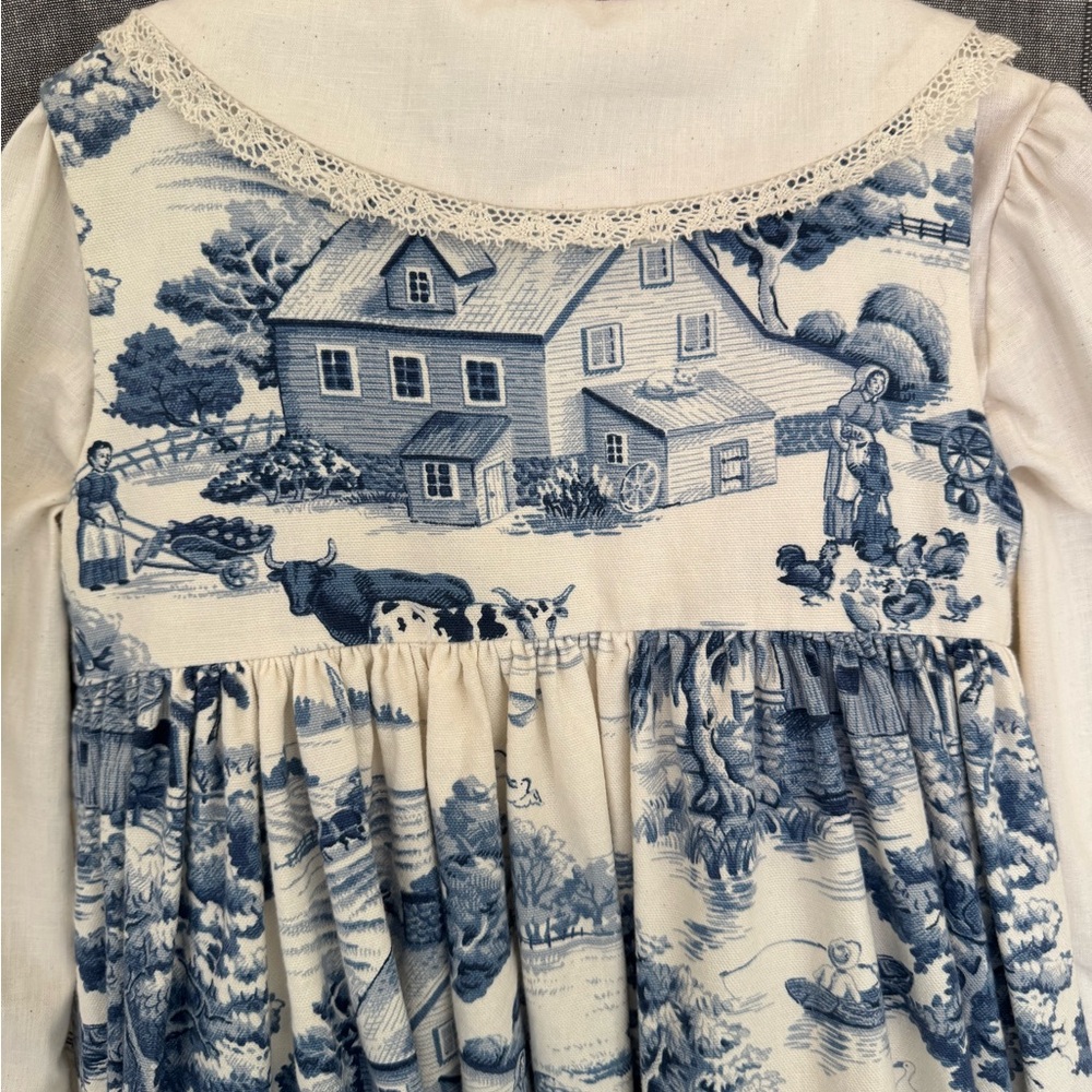 Vintage Girls Cotton 2 Piece Dress Pinafore Toile Spring Exceptional Quality - Picture 8 of 13